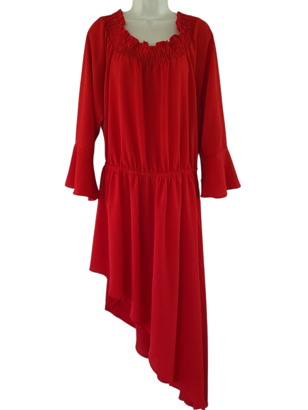 emperice Red Dramatic Asymmetrical Ruffle-Neck Women's Dress Size 2X